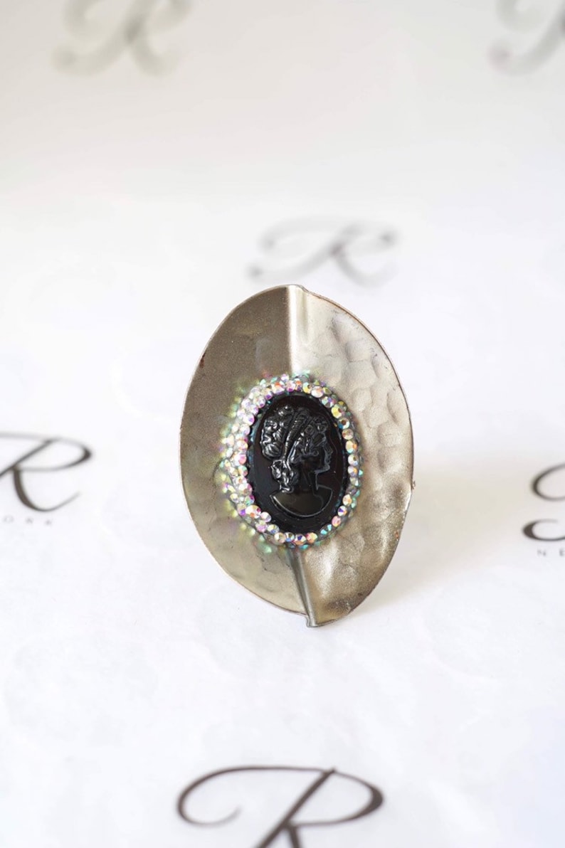 0156 0157 Hematite Cameo Ring and Earrings set