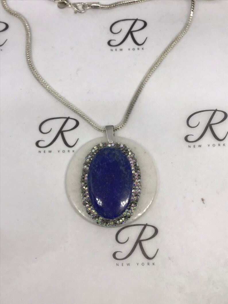 Lapis Lazuli on a White Jade disc 0294