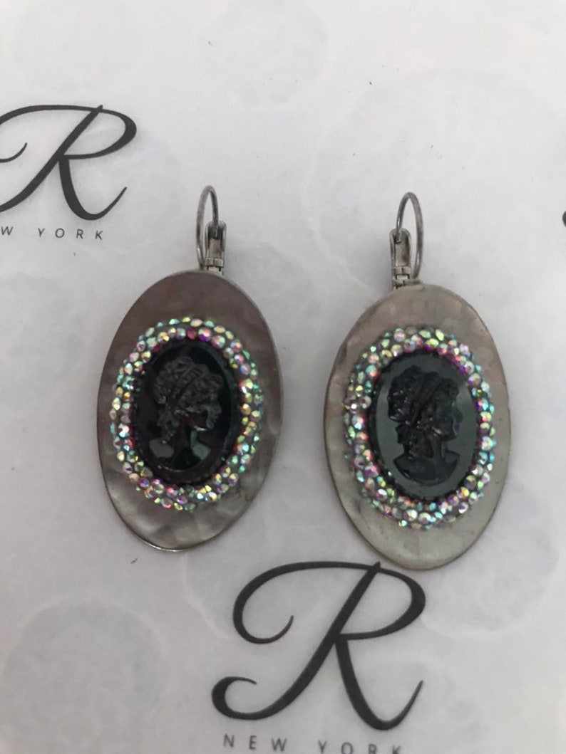 0156 0157 Hematite Cameo Ring and Earrings set