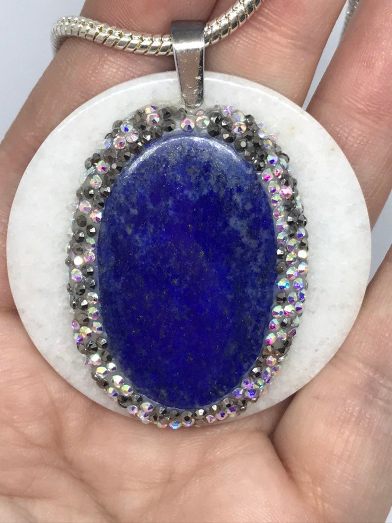 Lapis Lazuli on a White Jade disc 0294