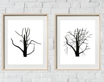 Set of 2 tree branch art, Minimalist decor, Minimal wall art, Tree Posters, Botanical prints, Minimalist prints, Black and white, Digital
