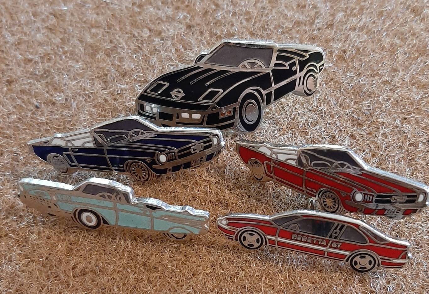 Vintage enamel classic car hat pins