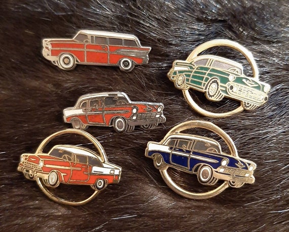 Vintage enamel classic car hat pins