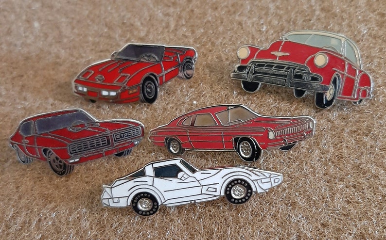 Vintage enamel classic car hat pins