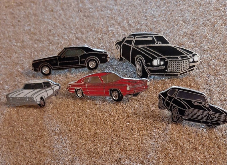 Vintage enamel classic car hat pins