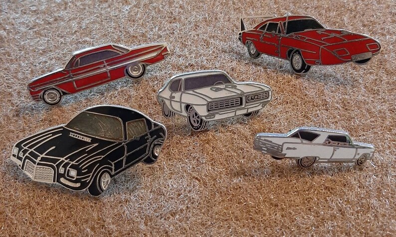 Vintage enamel classic car hat pins