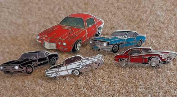 Vintage enamel classic car hat pins
