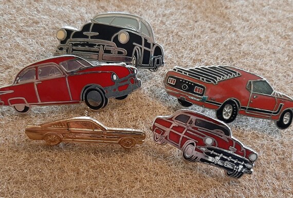 Vintage enamel classic car hat pins
