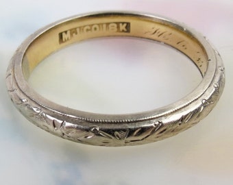 Very fine dated 1917 inscribed antique thick eternity pattern 18k gold ring signed MJCo size 5.75