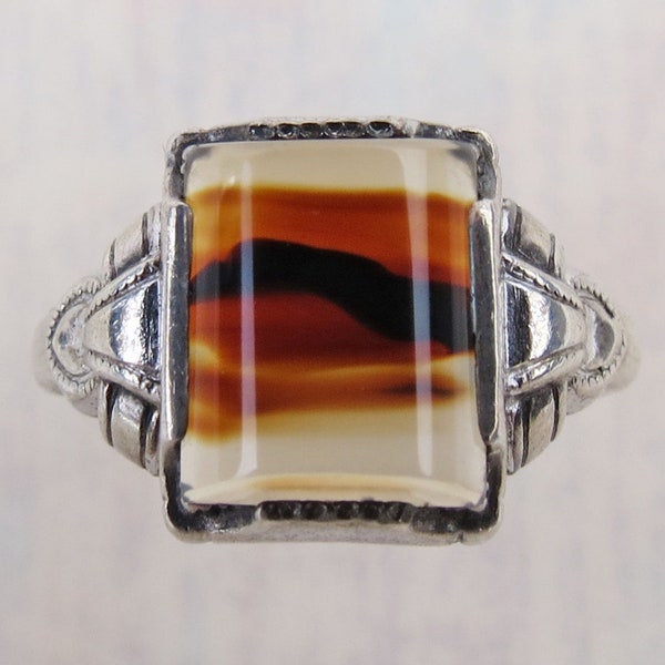 Ostby Barton 1930s sterling silver Montana agate desert sands petite ring size 8.5