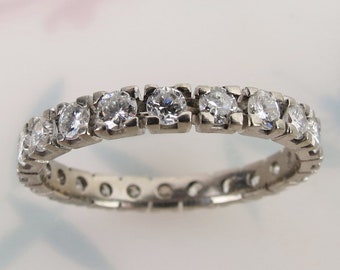 One carat total diamond weight 14k white gold vintage eternity ring size 8