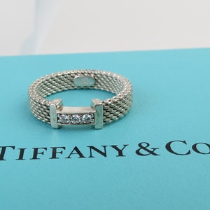 Tiffany & Co. Somerset mesh chanel set three diamond sterling silver ring size 3.25