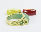 Three color Red Yellow Green dyed jade interchangeable change out 14k gold mood ring