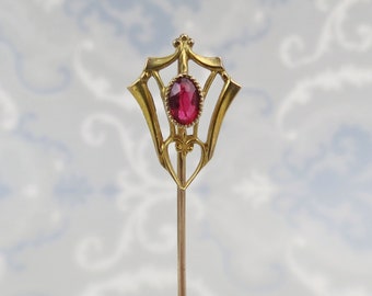 Antique Victorian Ruby Stickpin 10kt Gold Hallmark Wedding lapel pin Birthday for him