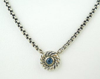 David Yurman sterling silver chain blue topaz 14k yellow gold accents cookie pendant necklace