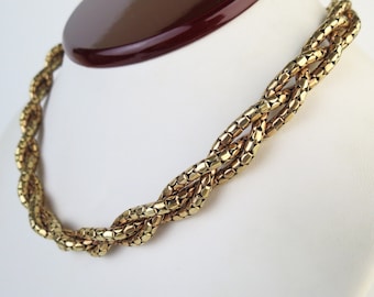 Vintage snakeskin 1/20 12k Gold filled retro choker chain necklace Bigney braided 3 strand chain