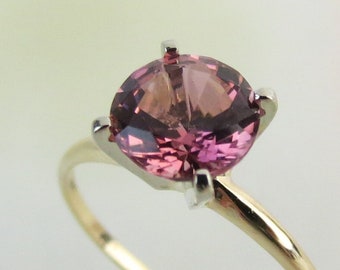 Vintage 14k gold solitaire 1.33 carat natural sparkling pink tourmaline ring size 6 (with certificate)