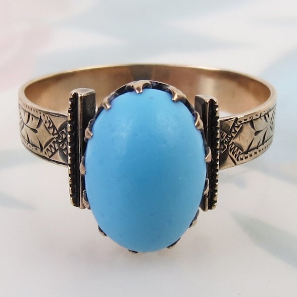 Antique Victorian blue Persian turquoise 10k yellow gold ring size 8