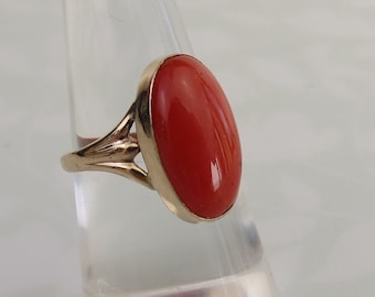 Wonderful Vintage Antique Geometric Art Deco Carved Coral Cameo Ring 10K Gold Mom Sister Wife Gift Great Gatsby Hand Italian Karat Bridal