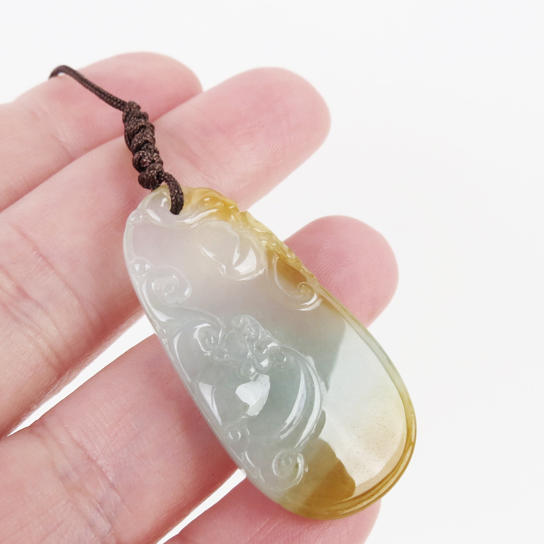 天然A型翡翠の淡い緑の蜂蜜色の二つの桃と如意の高級ペンダント - Etsy