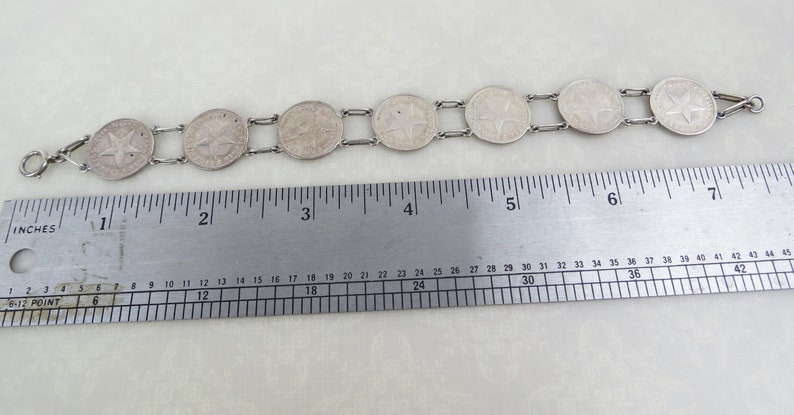 1910s Diez Centavos coin link sterling silver bracelet