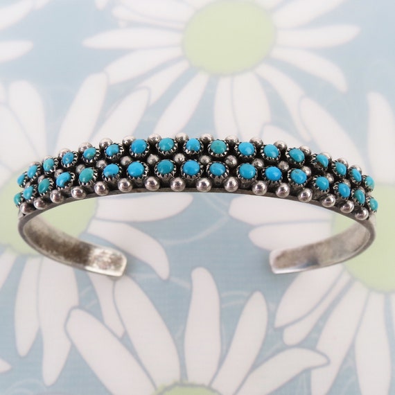 One Of The Best Tripe Row Needle Turquoise Vintage Native American Zuni Sterling Silver Bracelet One Of The Best Tripe Row Needle Turquoise Vintage Native American Zuni Sterling Silver Bracelet