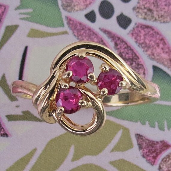 Natural deep red natural three ruby cluster 14k y… - image 6