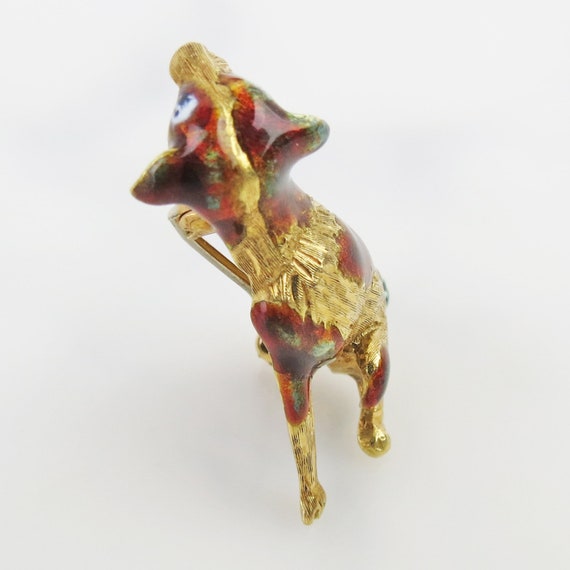 Beautiful Dog brooch 18k yellow gold brown enamel… - image 4
