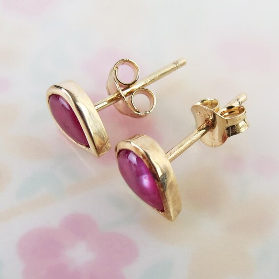 Natural red ruby teardrop small stud post earring… - image 3