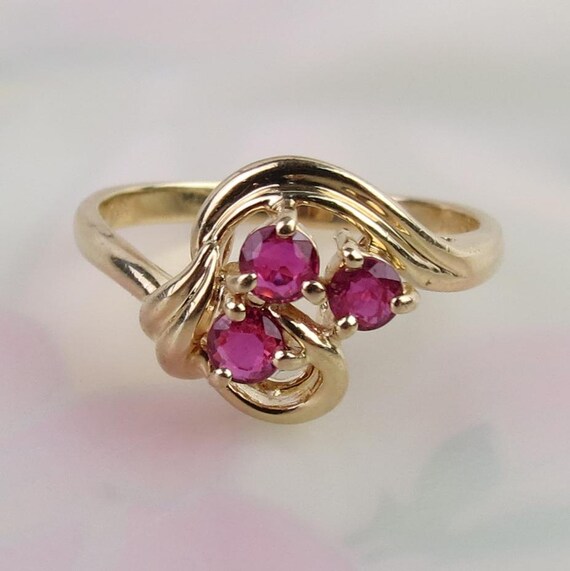 Natural deep red natural three ruby cluster 14k y… - image 3