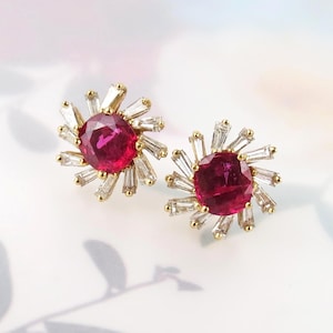 Certified 2.22 Carat natural Thai Ruby fancy diamond jacket 18k gold vintage earrings