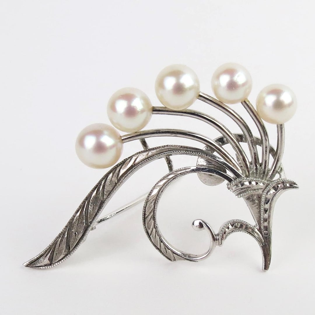 Mikimoto Sterling Silver 5 Cultured Pearl Vintage Floral Brooch - Etsy
