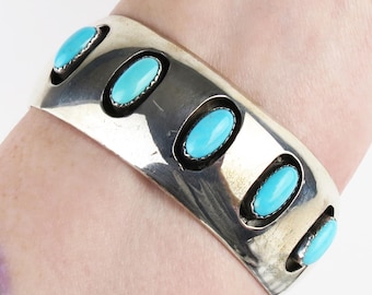 Elegant vintage sterling silver fine gallery quality sterling silver Native American turquoise shadowbox cuff bracelet signed TS