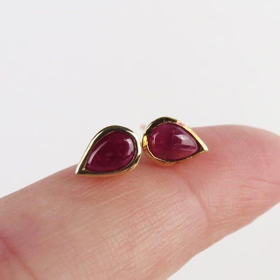 Natural red ruby teardrop small stud post earring… - image 9