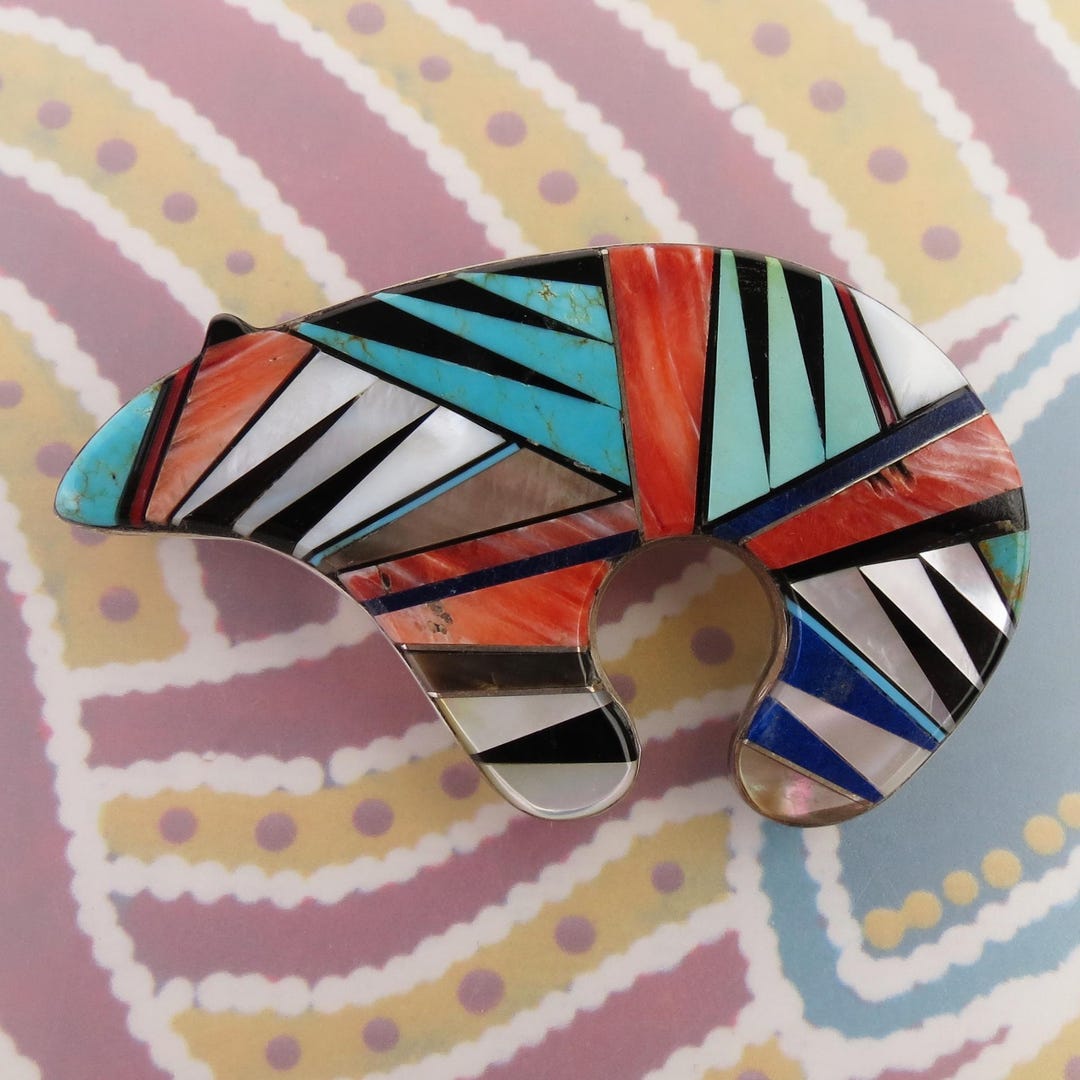 Earl Lee Ultimate Multi Gem Inlay Spirit Bear Sterling Silver