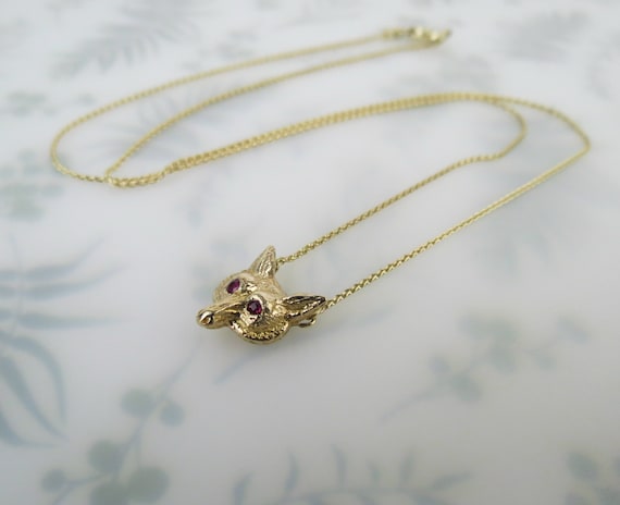 Ruby red eyes cute little foxy fox 9k gold pendan… - image 2