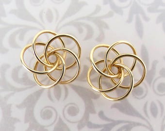 14k Yellow gold earring jackets interlocking infinity or love knot motif