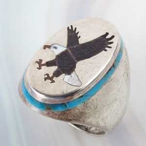 Ben Becenti Vintage Native American Navajo Blue Gem Turquoise Sterling Silver Eagle Ring Ben Becenti Vintage Native American Navajo Blue Gem Turquoise Sterling Silver Eagle Ring