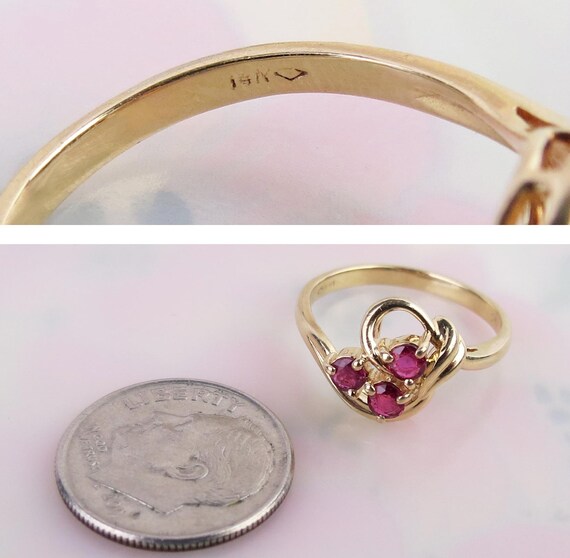 Natural deep red natural three ruby cluster 14k y… - image 9