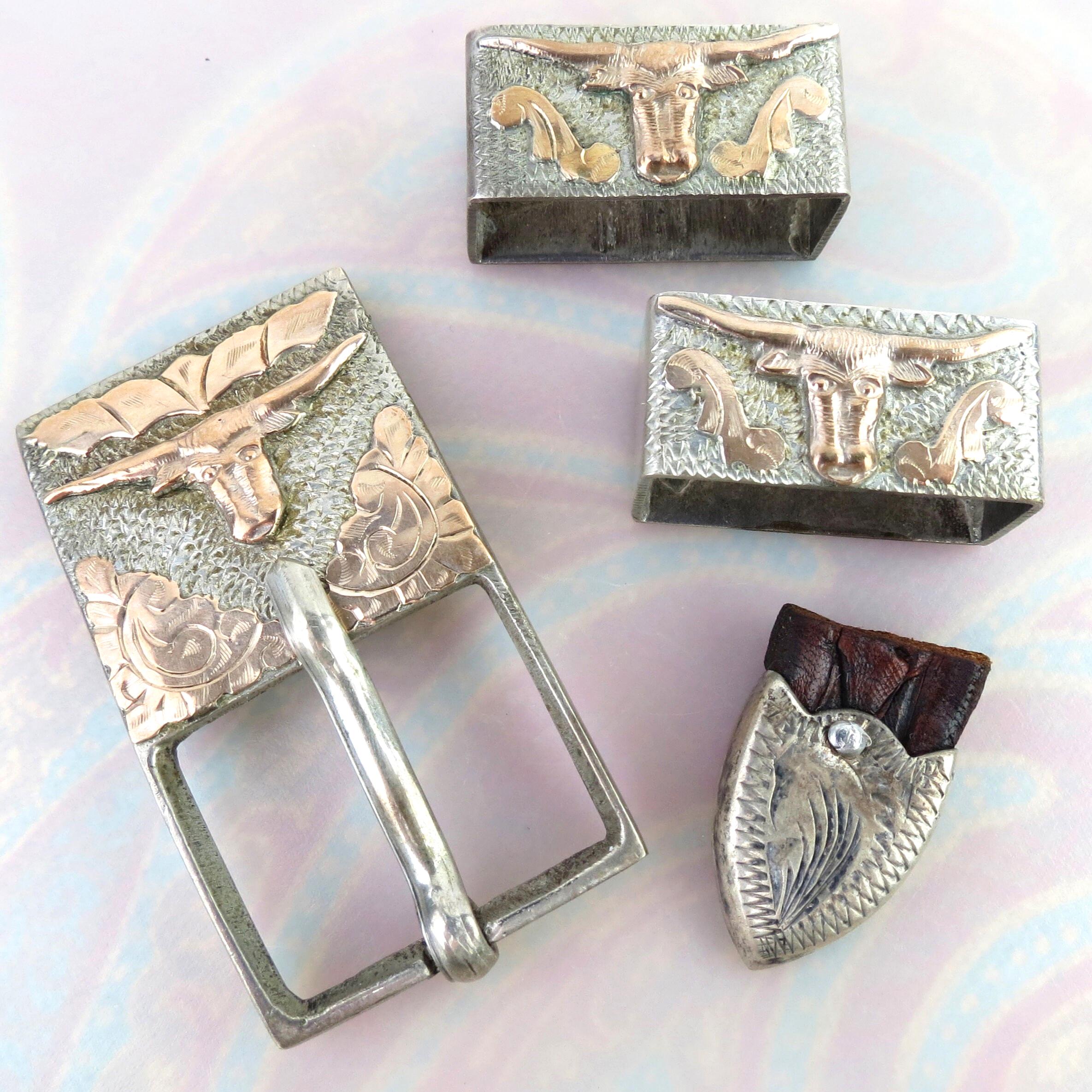 Vintage Mexican Sterling Silver Longhorn Ranger Belt Buckle 