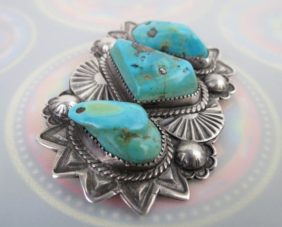 Vintage Native American Turquoise Brooch: Chunky … - image 3