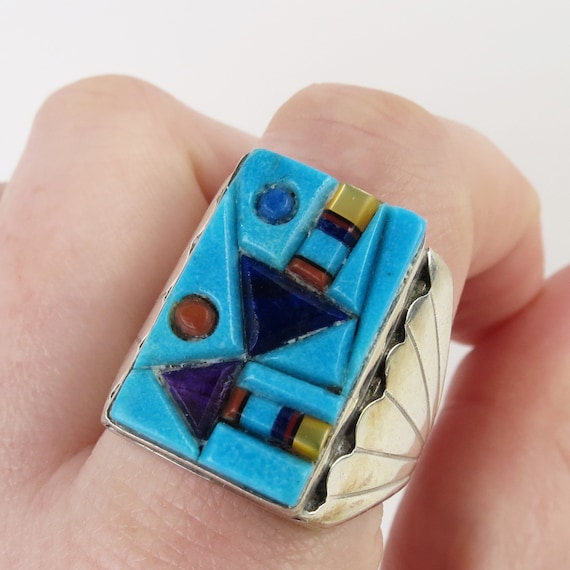 Native American Eye-catching Vintage Zuni Lapis Sterling Silver Bracelet Old Native American Eye-catching Vintage Zuni Lapis Sterling Silver Bracelet Old