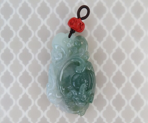 Fine type A natural translucent jade carved two t… - image 3
