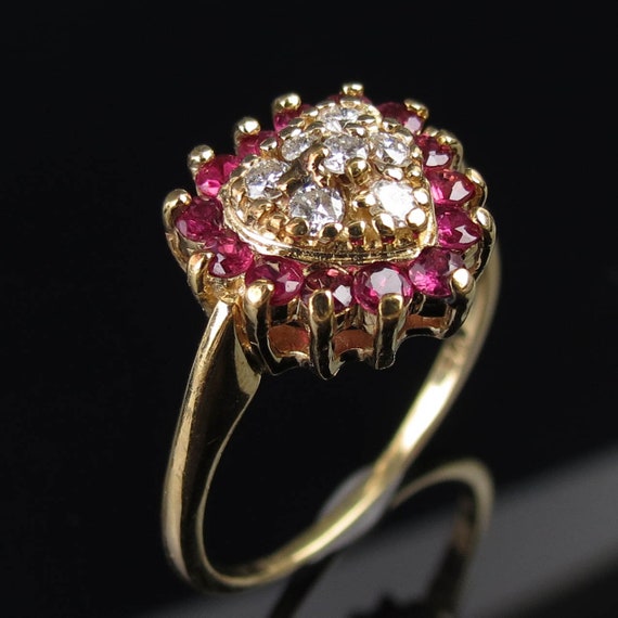 Natural red ruby halo heart diamond cluster cente… - image 8