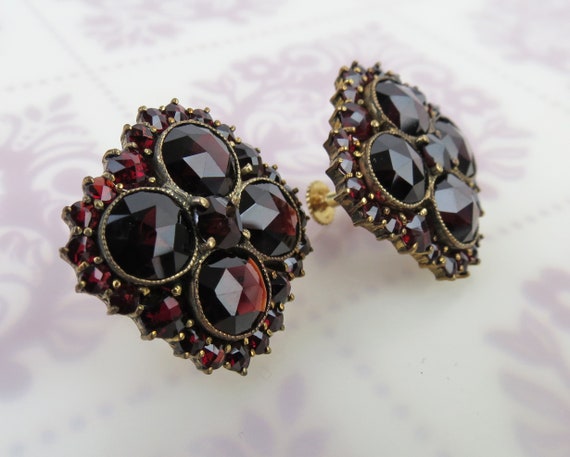 Vintage Rhodolite Garnet Earrings: 14k Yellow Gol… - image 8