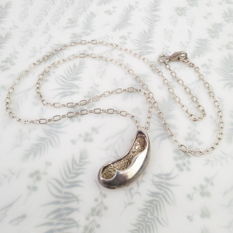 Vintage signed Devlin sterling silver amorphic modernist pendant and long chain necklace image 2