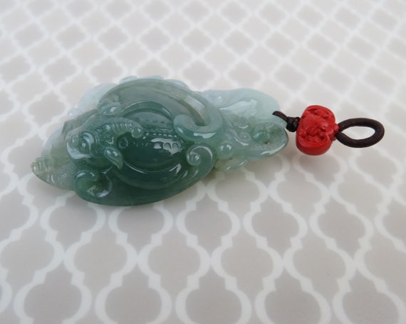 Fine type A natural translucent jade carved two t… - image 4