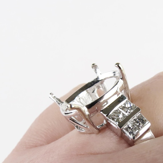 Large gem pre owned 14k white gold carat tw princess cut diamonds semi  mount empty center setting ring size
