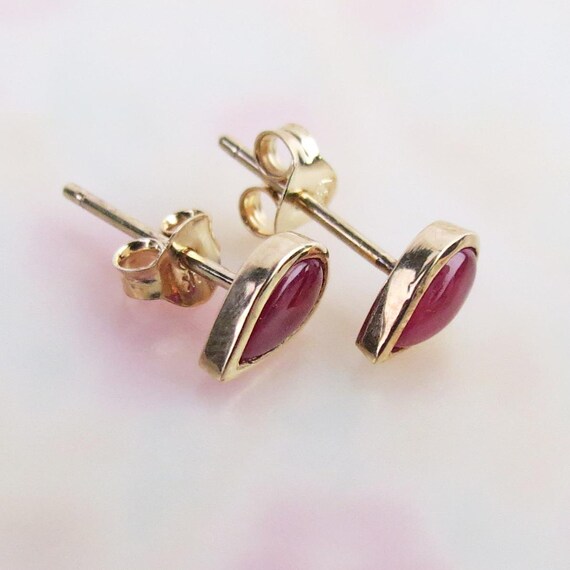 Natural red ruby teardrop small stud post earring… - image 5