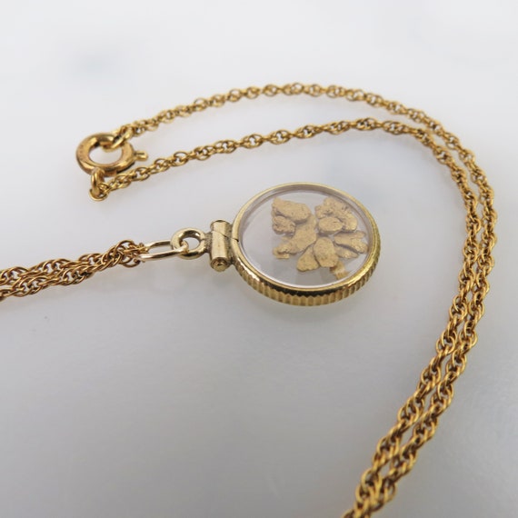 Vintage real gold nuggets in a clear pendant set … - image 4